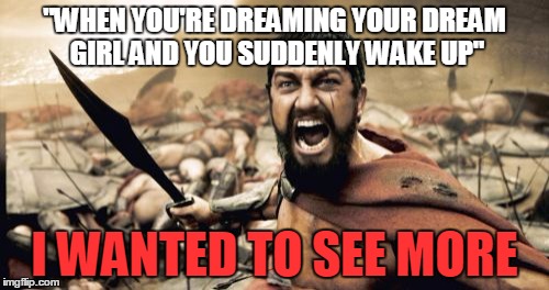 Sparta Leonidas Meme | "WHEN YOU'RE DREAMING YOUR DREAM GIRL AND YOU SUDDENLY WAKE UP" I WANTED TO SEE MORE | image tagged in memes,sparta leonidas | made w/ Imgflip meme maker