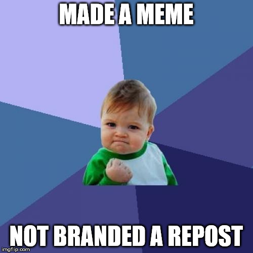 Success Kid Meme | MADE A MEME NOT BRANDED A REPOST | image tagged in memes,success kid | made w/ Imgflip meme maker