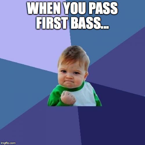 Success Kid Meme | WHEN YOU PASS FIRST BASS... | image tagged in memes,success kid | made w/ Imgflip meme maker