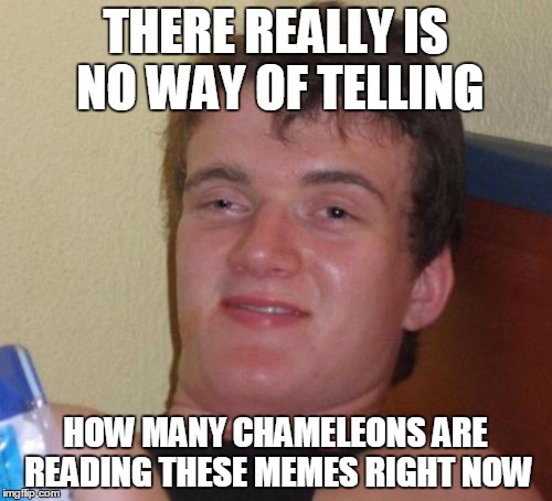 10 Guy Meme | THERE REALLY IS NO WAY OF TELLING HOW MANY CHAMELEONS ARE READING THESE MEMES RIGHT NOW | image tagged in memes,10 guy | made w/ Imgflip meme maker