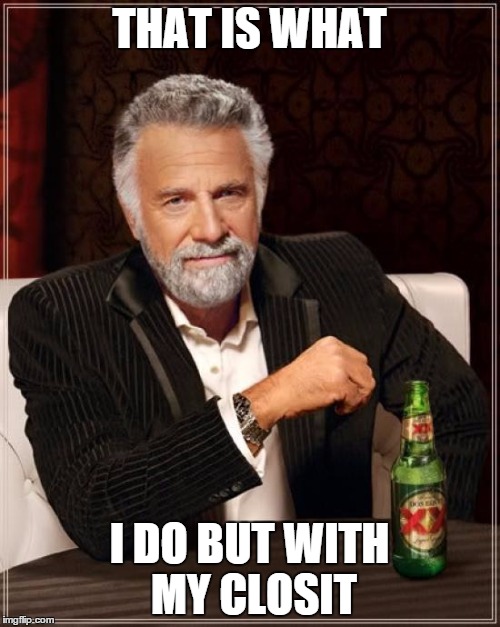 The Most Interesting Man In The World Meme | THAT IS WHAT I DO BUT WITH MY CLOSIT | image tagged in memes,the most interesting man in the world | made w/ Imgflip meme maker