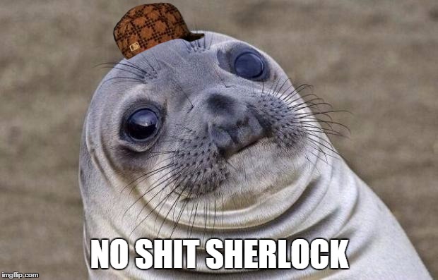 Another Obvious Meme Straight From Hell | NO SHIT SHERLOCK | image tagged in memes,awkward moment sealion,scumbag,obvious,sherlock,no shit | made w/ Imgflip meme maker