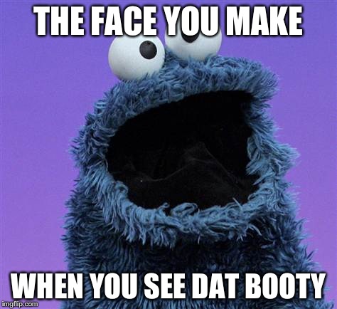 Cookie Monster | THE FACE YOU MAKE WHEN YOU SEE DAT BOOTY | image tagged in cookie monster | made w/ Imgflip meme maker