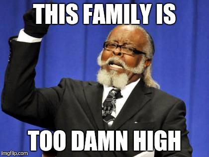 Too Damn High Meme | THIS FAMILY IS TOO DAMN HIGH | image tagged in memes,too damn high | made w/ Imgflip meme maker