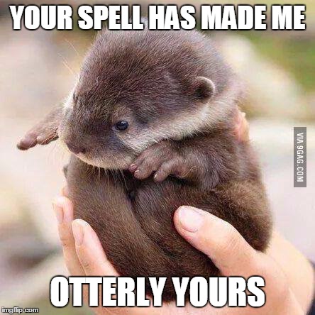 YOUR SPELL HAS MADE ME OTTERLY YOURS | image tagged in otter spells | made w/ Imgflip meme maker