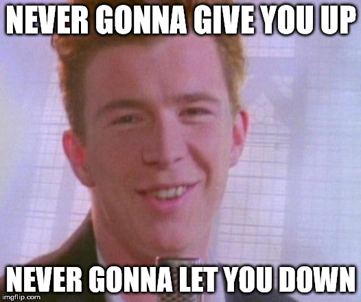 NEVER GONNA GIVE YOU UP NEVER GONNA LET YOU DOWN | made w/ Imgflip meme maker