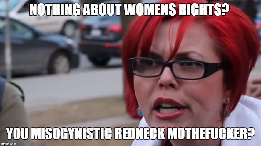 NOTHING ABOUT WOMENS RIGHTS? YOU MISOGYNISTIC REDNECK MOTHEF**KER? | made w/ Imgflip meme maker