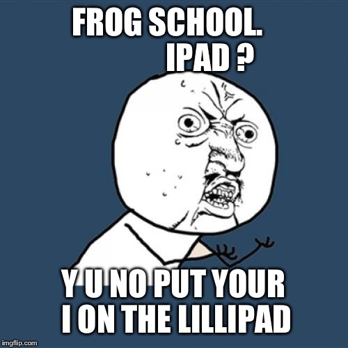 Y U No | FROG SCHOOL.               IPAD ? Y U NO PUT YOUR I ON THE LILLIPAD | image tagged in memes,y u no | made w/ Imgflip meme maker