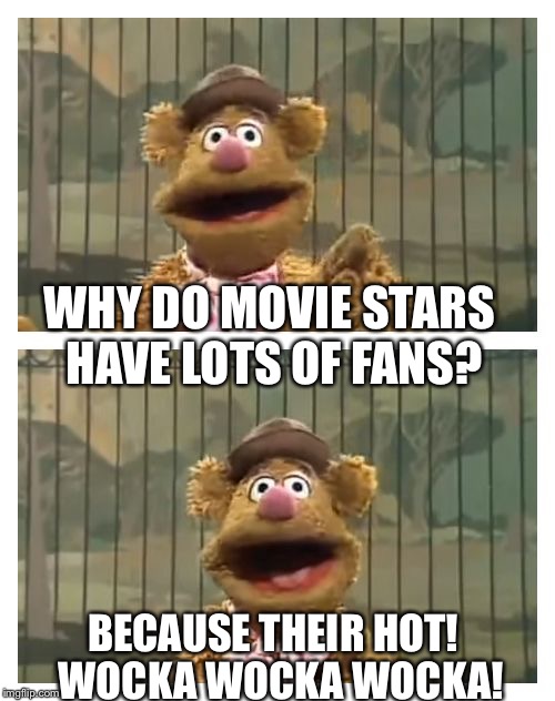 Fozzie Bear jokes | WHY DO MOVIE STARS HAVE LOTS OF FANS? BECAUSE THEIR HOT!  WOCKA WOCKA WOCKA! | image tagged in fozzie bear jokes,memes | made w/ Imgflip meme maker