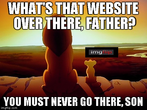 Dead memes kill dreams | WHAT'S THAT WEBSITE OVER THERE, FATHER? YOU MUST NEVER GO THERE, SON | image tagged in memes,lion king,imgflip,satire,funny | made w/ Imgflip meme maker