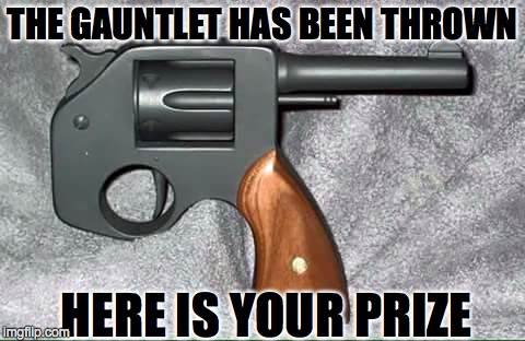 THE GAUNTLET HAS BEEN THROWN HERE IS YOUR PRIZE | image tagged in obama,guns | made w/ Imgflip meme maker