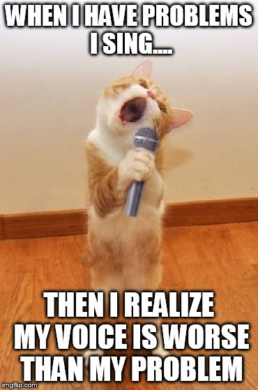 Singing Cat | WHEN I HAVE PROBLEMS I SING.... THEN I REALIZE MY VOICE IS WORSE THAN MY PROBLEM | image tagged in funny cats | made w/ Imgflip meme maker