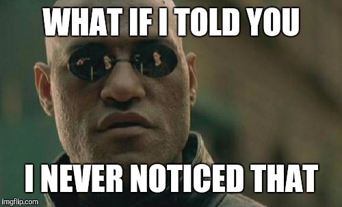 Matrix Morpheus Meme | WHAT IF I TOLD YOU I NEVER NOTICED THAT | image tagged in memes,matrix morpheus | made w/ Imgflip meme maker