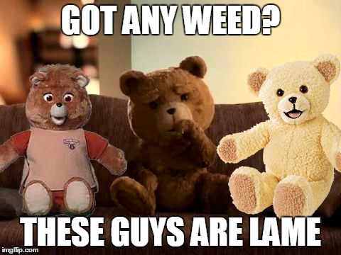 Come on.  Hook a  bear up. | GOT ANY WEED? THESE GUYS ARE LAME | image tagged in ted,weed,memes,funny | made w/ Imgflip meme maker