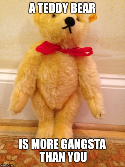 Gangsta Teddy | A TEDDY BEAR IS MORE GANGSTA THAN YOU | image tagged in gangsta | made w/ Imgflip meme maker