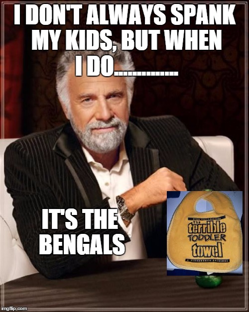 The Most Interesting Man In The World Meme | I DON'T ALWAYS SPANK MY KIDS, BUT WHEN I DO.............. IT'S THE BENGALS | image tagged in memes,the most interesting man in the world | made w/ Imgflip meme maker