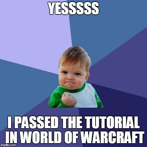 Success Kid Meme | YESSSSS I PASSED THE TUTORIAL IN WORLD OF WARCRAFT | image tagged in memes,success kid | made w/ Imgflip meme maker