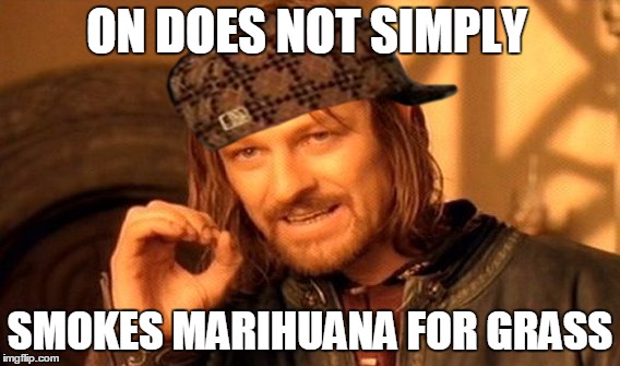 One Does Not Simply Meme | ON DOES NOT SIMPLY SMOKES MARIHUANA FOR GRASS | image tagged in memes,one does not simply,scumbag | made w/ Imgflip meme maker