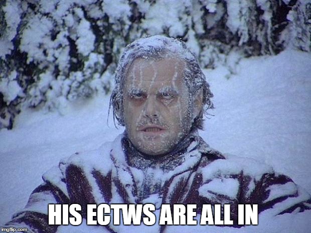 Jack Nicholson The Shining Snow | HIS ECTWS ARE ALL IN | image tagged in memes,jack nicholson the shining snow | made w/ Imgflip meme maker