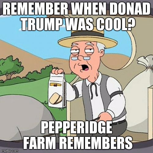 Pepperidge Farm Remembers | REMEMBER WHEN DONAD TRUMP WAS COOL? PEPPERIDGE FARM REMEMBERS | image tagged in memes,pepperidge farm remembers | made w/ Imgflip meme maker