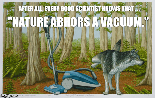 "Nature Abhors a Vacuum" | AFTER ALL, EVERY GOOD SCIENTIST KNOWS THAT . . . "NATURE ABHORS A VACUUM." | image tagged in nature abhors a vacuum,nature,abhors,vacuum,wolf,vacuum cleaner | made w/ Imgflip meme maker