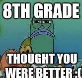 Mad fish | 8TH GRADE THOUGHT YOU WERE BETTER :( | image tagged in mad fish | made w/ Imgflip meme maker