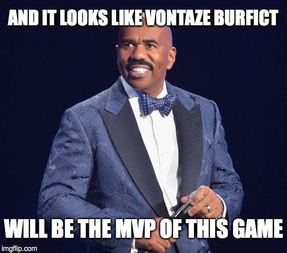 Steve Harvey - NFL Announcer | AND IT LOOKS LIKE VONTAZE BURFICT WILL BE THE MVP OF THIS GAME | image tagged in steve harvey,miss universe,nfl | made w/ Imgflip meme maker