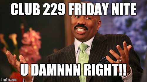 CLUB 229 FRIDAY NITE U DAMNNN RIGHT!! | image tagged in memes,steve harvey | made w/ Imgflip meme maker