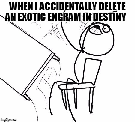 Table Flip Guy | WHEN I ACCIDENTALLY DELETE AN EXOTIC ENGRAM IN DESTINY | image tagged in memes,table flip guy | made w/ Imgflip meme maker