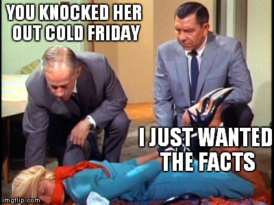 YOU KNOCKED HER OUT COLD FRIDAY I JUST WANTED THE FACTS | made w/ Imgflip meme maker