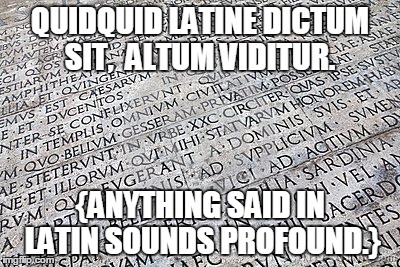 Latin | QUIDQUID LATINE DICTUM SIT,  ALTUM VIDITUR. {ANYTHING SAID IN LATIN SOUNDS PROFOUND.} | image tagged in latin | made w/ Imgflip meme maker