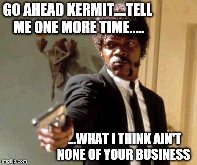 Say That Again I Dare You | GO AHEAD KERMIT....TELL ME ONE MORE TIME..... ...WHAT I THINK AIN'T NONE OF YOUR BUSINESS | image tagged in memes,say that again i dare you,kermit,business,think | made w/ Imgflip meme maker