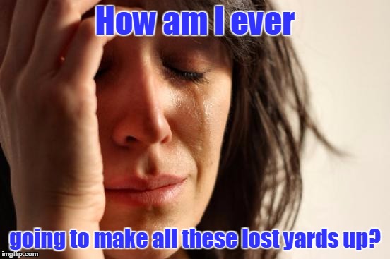 First World Problems Meme | How am I ever going to make all these lost yards up? | image tagged in memes,first world problems | made w/ Imgflip meme maker