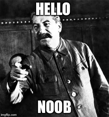 Stalin | HELLO; NOOB | image tagged in stalin | made w/ Imgflip meme maker