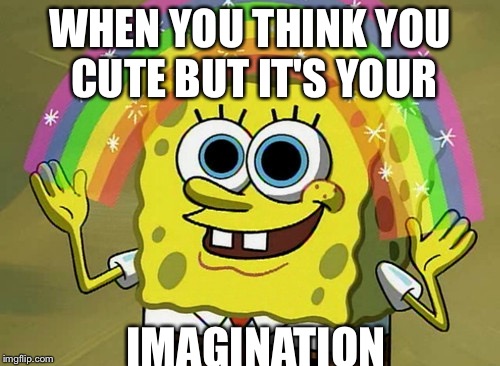 Imagination Spongebob Meme | WHEN YOU THINK YOU CUTE BUT IT'S YOUR; IMAGINATION | image tagged in memes,imagination spongebob | made w/ Imgflip meme maker