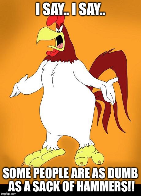 Foghorn leghorn |  I SAY.. I SAY.. SOME PEOPLE ARE AS DUMB AS A SACK OF HAMMERS!! | image tagged in foghorn leghorn | made w/ Imgflip meme maker