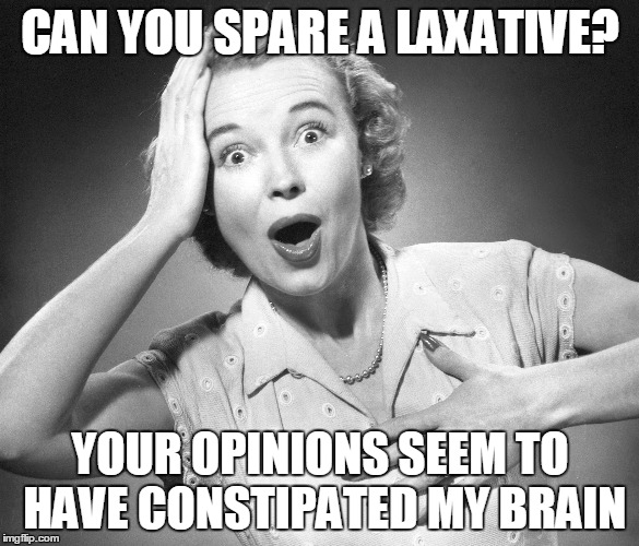 CAN YOU SPARE A LAXATIVE? YOUR OPINIONS SEEM TO HAVE CONSTIPATED MY BRAIN | made w/ Imgflip meme maker