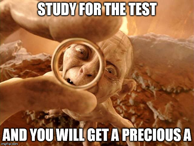 Golum | STUDY FOR THE TEST; AND YOU WILL GET A PRECIOUS A | image tagged in golum | made w/ Imgflip meme maker