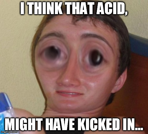 10-Guy Squishy | I THINK THAT ACID, MIGHT HAVE KICKED IN... | image tagged in 10-guy squishy | made w/ Imgflip meme maker
