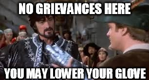 NO GRIEVANCES HERE YOU MAY LOWER YOUR GLOVE | made w/ Imgflip meme maker
