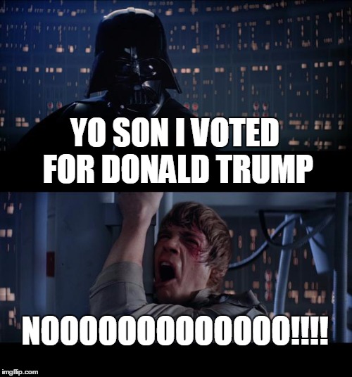 Star Wars No Meme | YO SON I VOTED FOR DONALD TRUMP; NOOOOOOOOOOOOO!!!! | image tagged in memes,star wars no | made w/ Imgflip meme maker