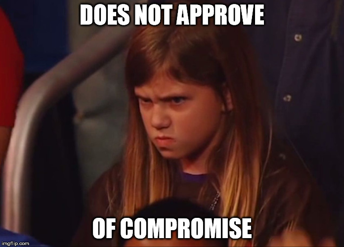 Angry Child | DOES NOT APPROVE; OF COMPROMISE | image tagged in angry child | made w/ Imgflip meme maker