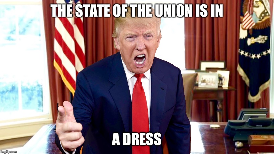 Let's Make America Great Again | THE STATE OF THE UNION IS IN; A DRESS | image tagged in memes,state of the union,dress,donald trump,obama,election 2016 | made w/ Imgflip meme maker