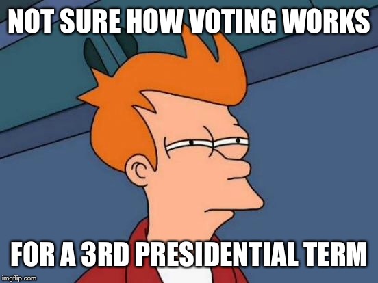 Futurama Fry Meme | NOT SURE HOW VOTING WORKS FOR A 3RD PRESIDENTIAL TERM | image tagged in memes,futurama fry | made w/ Imgflip meme maker