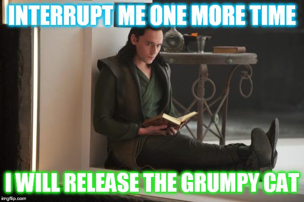 Loki Book | INTERRUPT ME ONE MORE TIME; I WILL RELEASE THE GRUMPY CAT | image tagged in loki book | made w/ Imgflip meme maker