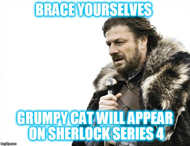 Brace Yourselves X is Coming Meme | BRACE YOURSELVES; GRUMPY CAT WILL APPEAR ON SHERLOCK SERIES 4 | image tagged in memes,brace yourselves x is coming | made w/ Imgflip meme maker