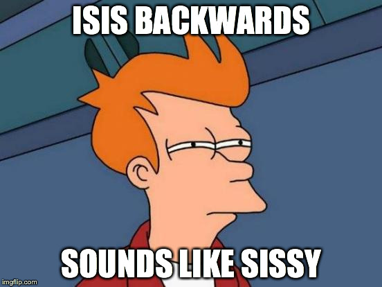 I Mean Yeah I Guess It Does | ISIS BACKWARDS; SOUNDS LIKE SISSY | image tagged in memes,futurama fry | made w/ Imgflip meme maker