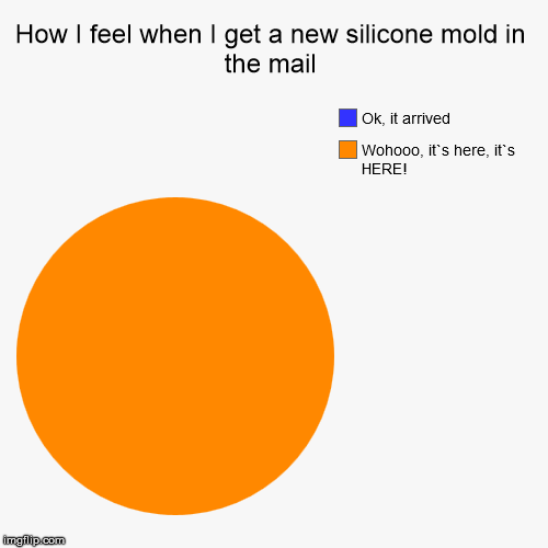 How I feel when I get a new silicone mold in the mail | Wohooo, it`s here, it`s HERE!, Ok, it arrived | image tagged in funny,pie charts | made w/ Imgflip chart maker