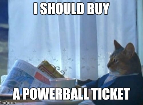 I Should Buy A Boat Cat | I SHOULD BUY; A POWERBALL TICKET | image tagged in memes,i should buy a boat cat | made w/ Imgflip meme maker