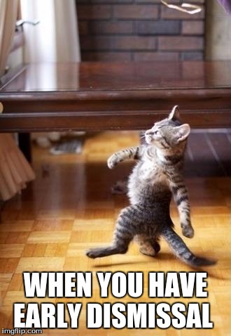Cool Cat Stroll | WHEN YOU HAVE EARLY DISMISSAL | image tagged in memes,cool cat stroll | made w/ Imgflip meme maker